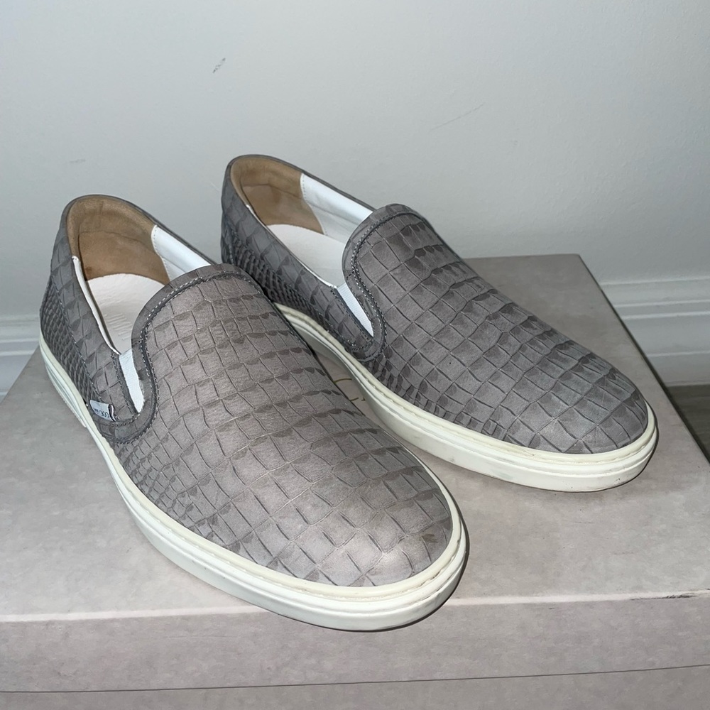 Jimmy Choo grey aligator loafers